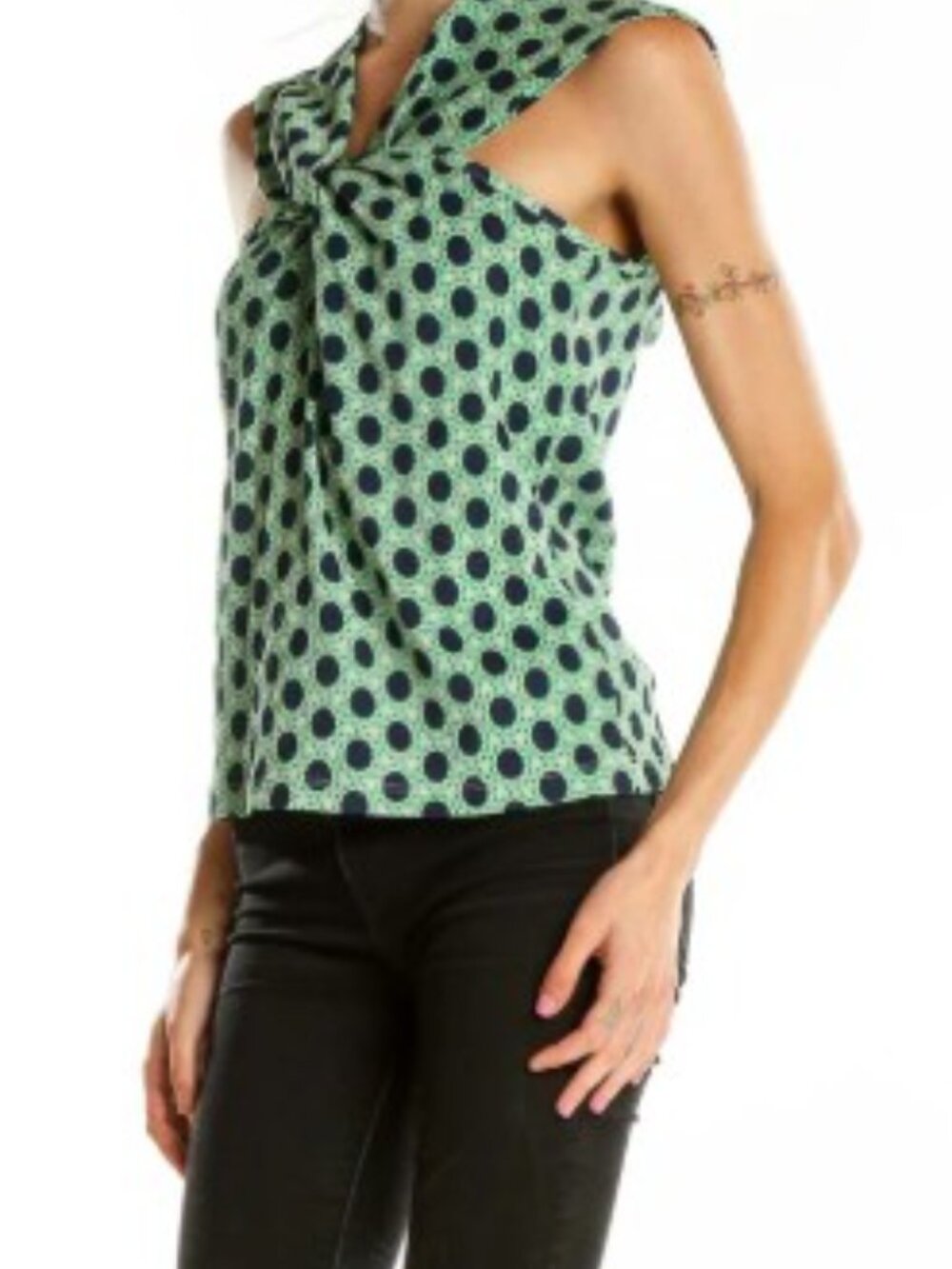 Maeve by Anthropologie Polka Dot Sleeveless Blouse Green Blue Size XL - Picture 4 of 10